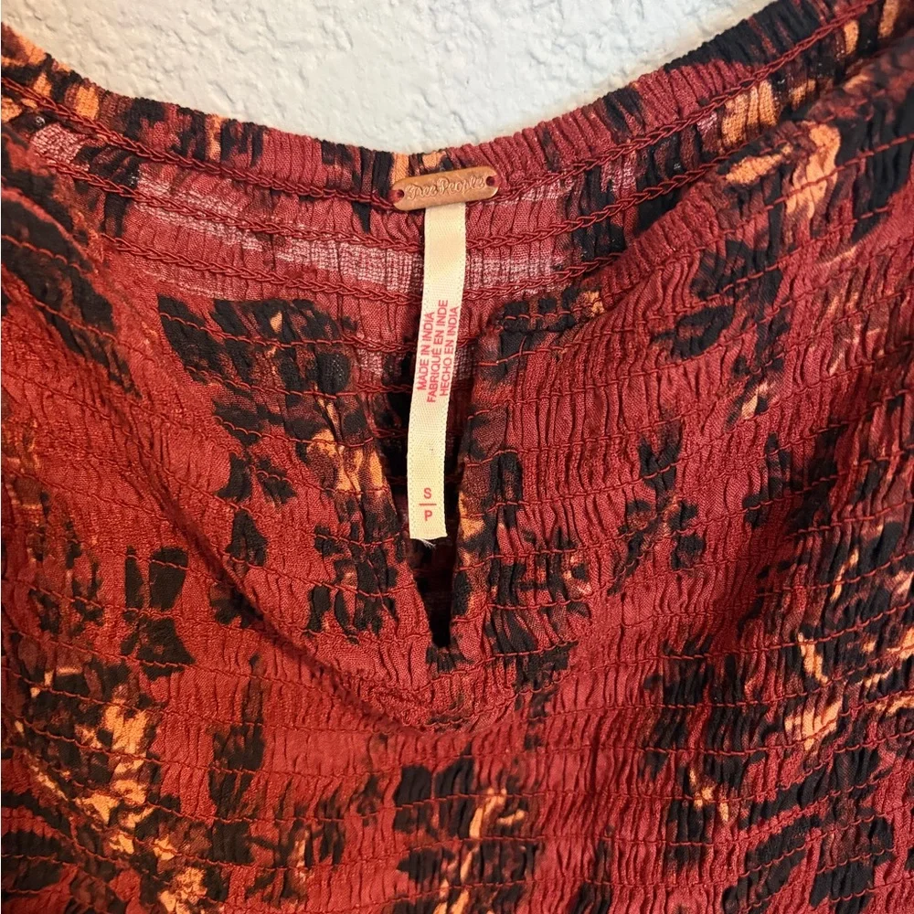 Free People Smocked Floral Midi Dress Rust Red Boho Long Sleeve Size S - Picture 4 of 8